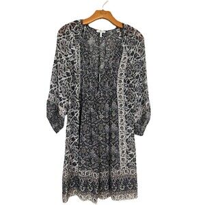 Joie 100%‎ Silk Tunic Shift Dress, 3/4 Sleeve Tapestry Floral Pattern Size XS